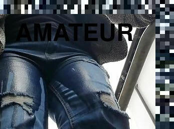 ? Naughty Girl Pisses Her Tight Jeans  - View From Below!!