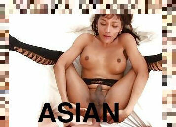 asiatique, transsexuelle, anal, point-de-vue, lingerie, chevauchement