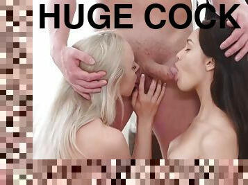 Adorable horny teens share a big cock