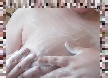 Soapy breast play by busty bbw trans girl