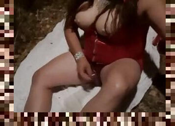 Queen having fun outdoors solo