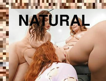 Three curvaceous hotties with big naturals dive deep into their sexual desires