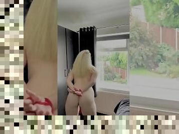Kinky Chloe stripping to completely nothing in front of the window for all to see