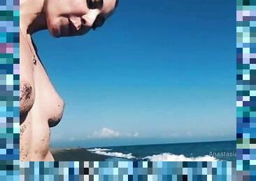 masturbieren, nudist, öffentliche, junge, strand, geile, perfekt, exhibitionist, blinkt, beine