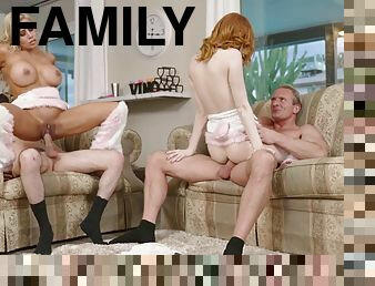 The Easter Family Swap - blonde Milf and redhead teen in foursome group sex orgy