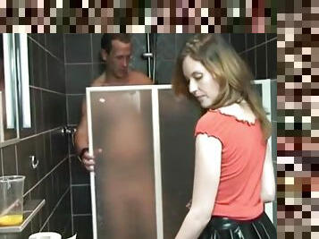 Young Tiny Girl Pees On A Slaves Body In The Shower