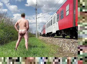 Flashing public train, risky public dick flash