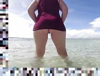 en-plein-air, pisser, public, femme, amateur, milf, plage, joufflue, européenne, euro