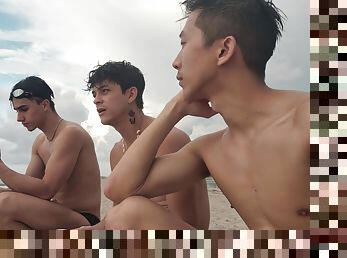 Cruising On The Beach, Asian Boy Ass Fucked By Uncut Latino Jock Nathan Lin, Valerio O
