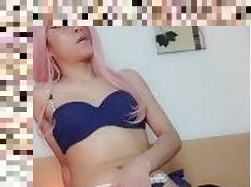 Perverted otaku masturbates over her swimsuit.