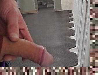 4k johnholmesjunior almost caught in risky solo show off huge soft white cock in busy bathroom