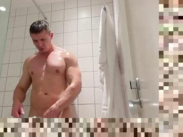 bañando, masturbación, gay, paja, masaje, ducha, a-solas, musculada