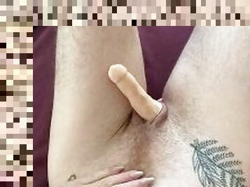 Horny FTM with long nails jerks off with penis extender toy