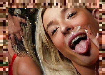 NAUGHTY BLONDE THROAT FUCKED him for Christmas and gets HUGE FACIAL!!