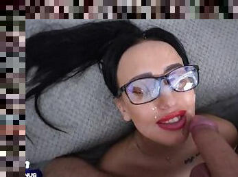 Big facial for sexy brunette with glasses great throat fuck - AnGelya.G