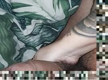 Stepmom with amazing tattoo jerks off stepsons dick