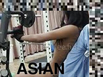 asiatique, gros-nichons, amateur, thaï, solo, salle-de-gym, tatouage