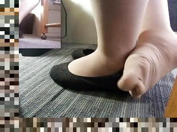 Wife at the office ballet flats shoeplay