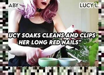 Lucy Soaks Cleans and Clips Her Long Red Nails FREE Teaser @LaceBaby Lucy LaRue