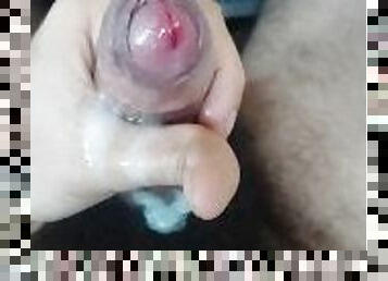 Hot loud moaning guy jerking his hairy uncut cock