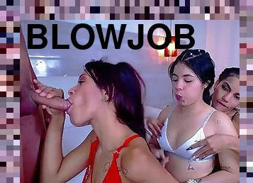 Beautiful Latinas doing Foursome Blowjobs