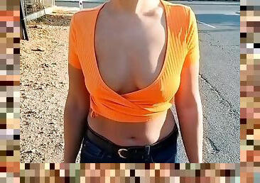 I show my tits in public while walking around the city