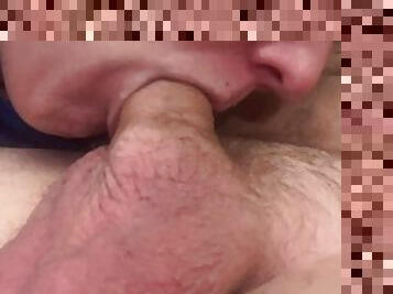 Fondling and sucking his uncut cock until he cums all over his chest