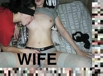 Wife Helps Her Girlfriend Get Cum From Her Husband, Sucking Balls, Double Blowjob, Facial, Cum Kiss, Huge Cumshot - Threesome