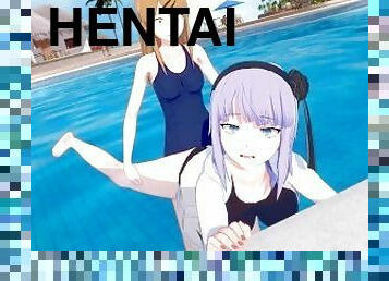 šuniuku, hentai, baseinas, 3d