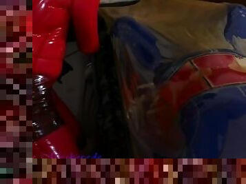 Miss Maskerade in Full Latex Vacbed Bondage Domination Play