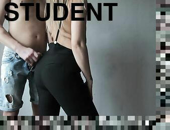Jerking Off On A Student In A Sexy Jumpsuit. Amateur Lots Of Cum On Ass
