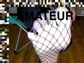 Sweaty fishnet toe wiggle