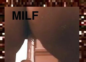 masturbation, giclée, amateur, mature, ébène, milf, black, point-de-vue, chevauchement, gode