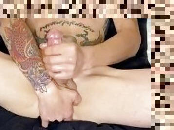 Tattooed STUD OILS UP and CUMS!!