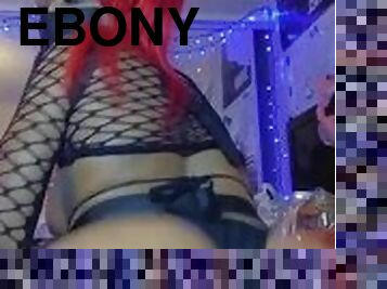 Lightskin Slim Thick Ebony E-Girl Cat Girl Twerking In Fishnet Thong