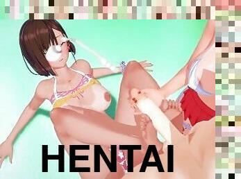 adolescente, hardcore, penetração-de-braço, praia, a-três, pés, anime, hentai, 3d, fetiche