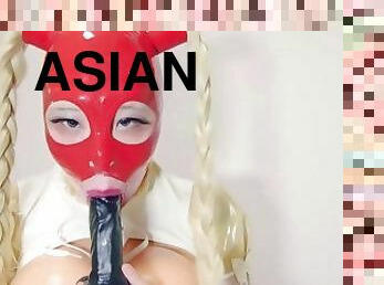 asiatic, masturbare-masturbation, amatori, jet-de-sperma, pula-imensa, jucarie, dildo, fetish, latex, pula