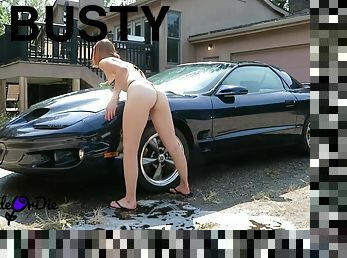 Busty Teen Girlfriend Dared To Wash Car In Tiny Bikini Where Neighbors Might See Then Strip