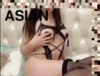 Asian Pi Sweet teen Ladyboy skoolgirl in pantyhose wank and cum on her hands