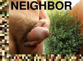 Buck naked uncut boy peeing where the neighbor can see.