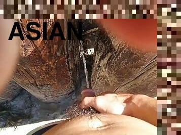 Hapa Lee takes a leak at the beach