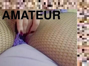 Purple thong with fishnets pillow hump and more!