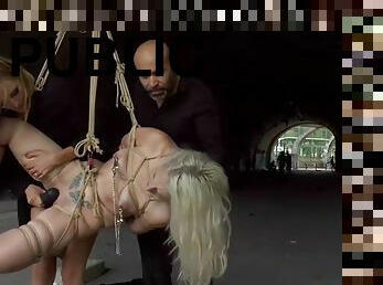 Bdsm with kinky liz rainbow getting fingered publicly at the party