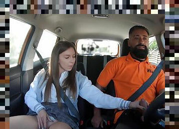 Busty schoolgirl Viks Angel gets fucked in the taxi