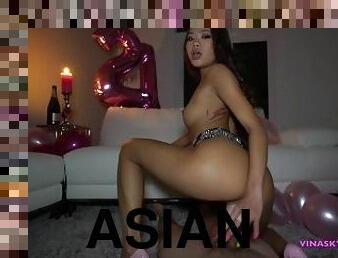 POV asian gets her birthday fuck