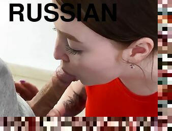 Russian Girl Gives A Blowjob In The Entrance