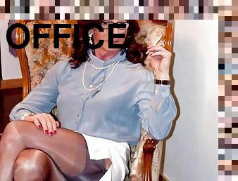 Office girl Randy in a transparent miniskirt