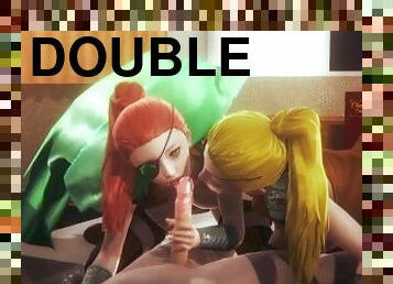 They are billions: blonde and redhair double blowjob
