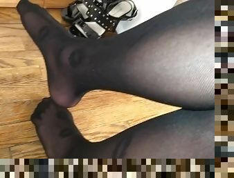 Crossdresser Red Pedicure and Pantyhose