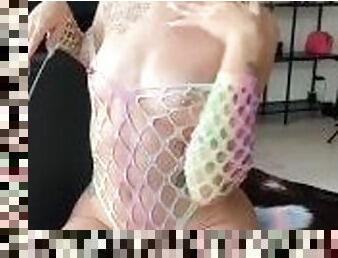 Bitch In Fishnet Pulls Her Nipples